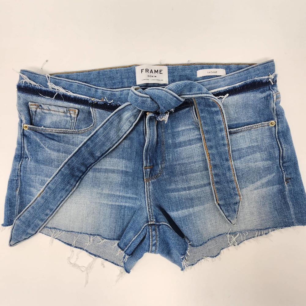 Frame Le Cutoff Released Tie-Waist Denim Shorts Size 26